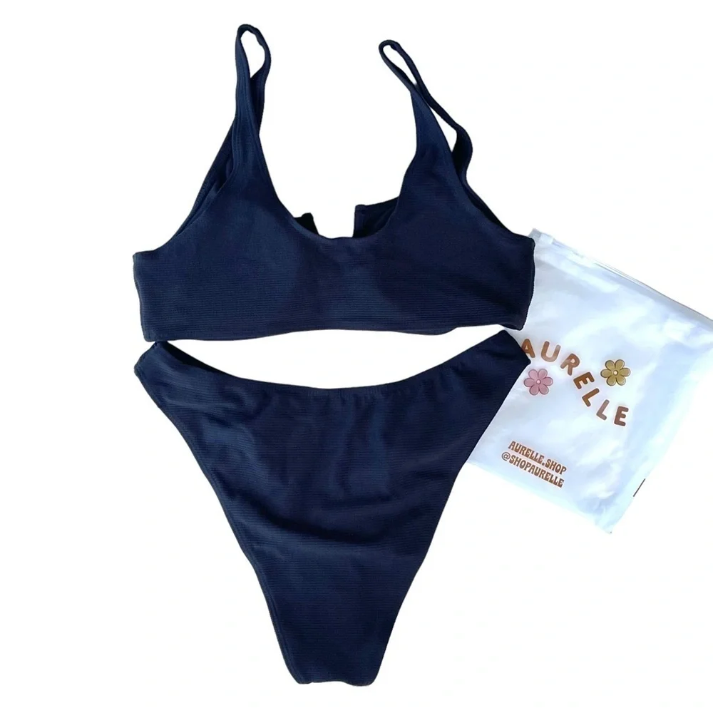 Aurelle Jaz ribbed bikini set 2-piece cheeky black XL NWT